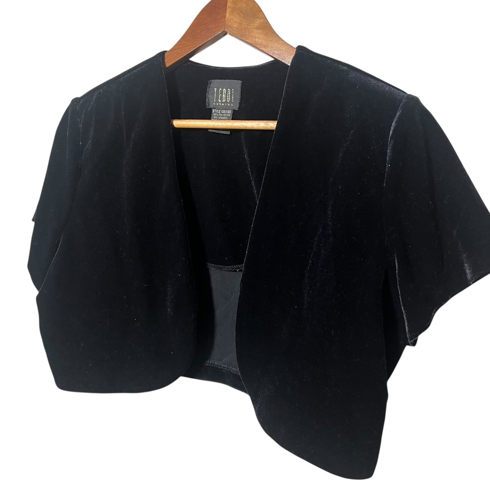 Teddi Evening Black Velvet Bolero‎ Shrug Jacket Women's 14P NWOT Short Sleeve
